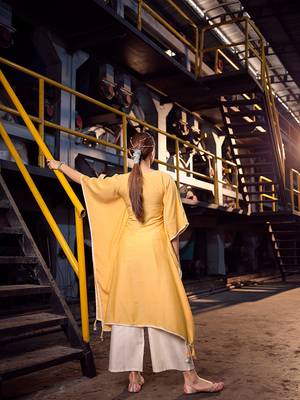 Yellow cotton fabric designer printed beautiful ceremonial dress 2