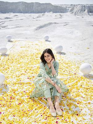 Sea green cotton fabric designer printed beautiful ceremonial dress 4