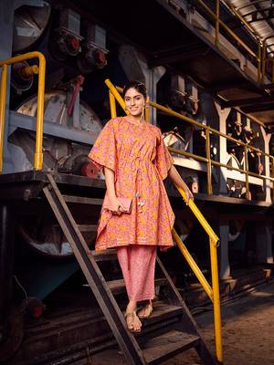 Pink cotton fabric designer printed beautiful ceremonial dress 1
