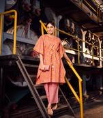 Pink cotton fabric designer printed beautiful ceremonial dress