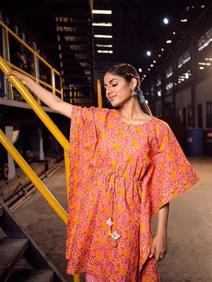 Pink cotton fabric designer printed beautiful ceremonial dress 3