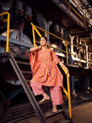 Pink cotton fabric designer printed beautiful ceremonial dress 4