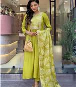Lemon colour bsy viscose fabric partywear ready suit with embroidery work