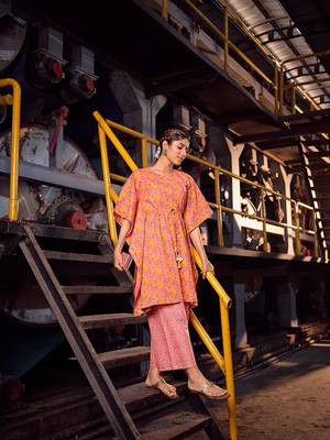 Pink cotton fabric designer printed beautiful ceremonial dress 5