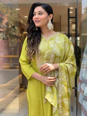 Lemon colour bsy viscosee fabric partywear ready suit with embroidery work 3