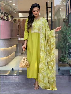 Lemon colour bsy viscosee fabric partywear ready suit with embroidery work 4