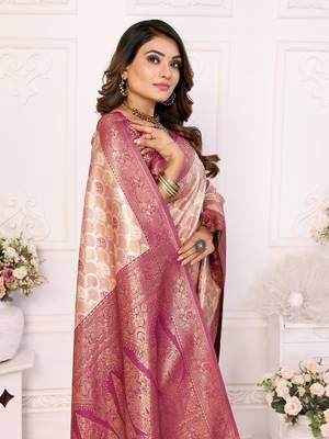 Peach-Pink Banarasi Chaturi Silk Saree 3