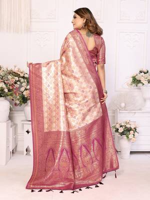 Peach-Pink Banarasi Chaturi Silk Saree 4