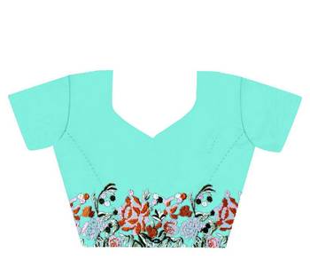 Sea green glossy silk blend cross stich embroidery cut work adorable partywear girlie saree 5