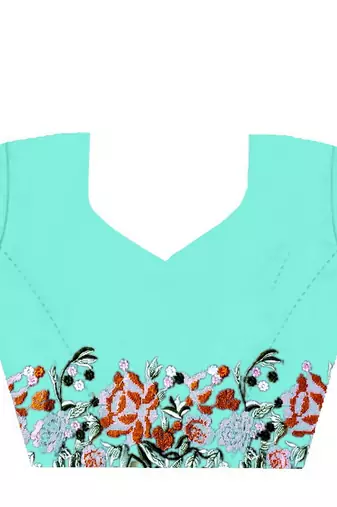 Sea green glossy silk blend cross stich embroidery cut work adorable partywear girlie saree