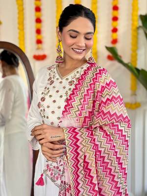 White colour viscosee chanderi fabric partywear ready suit with embroidery work 3