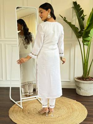 Cream graceful readymade viscosee chanderi fabric suit with embroidery work 2
