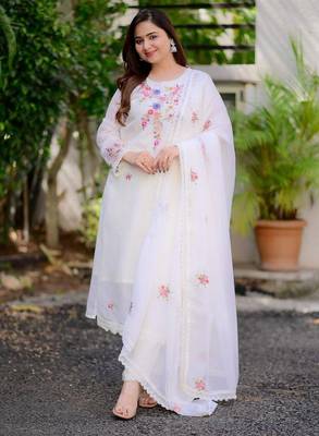 White graceful readymade georgette fabric suit with embroidery work 3