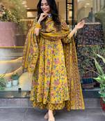 Yellow color graceful readymade cotton fabric suit with designer printed