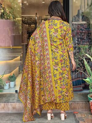 Yellow color graceful readymade cotton fabric suit with designer printed 2
