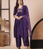 Purple vichitra silk fabric embroidered festive partywear readymade suit