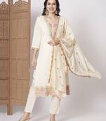 Cream viscose chanderi fabric embroidered festive partywear readymade suit