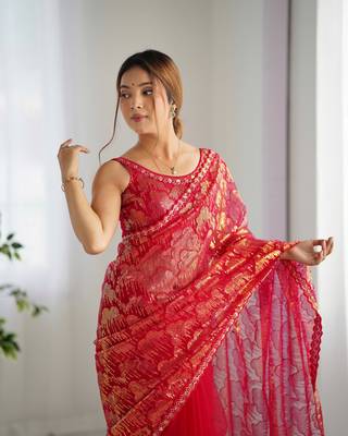 Pink mono net bollywood saree with designer sequins work 6