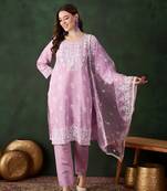 Lavender beautiful roman silk fabric chikankari embroidery work festive wear salwar kameez