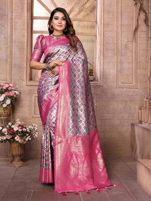 Light-Pink Banarasi Chaturi Silk Saree 1