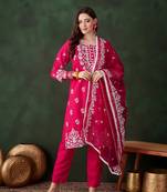 Pink beautiful roman silk fabric chikankari embroidery work festive wear salwar kameez