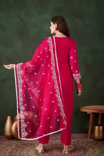Pink beautiful roman silk fabric chikankari embroidery work festive wear salwar kameez