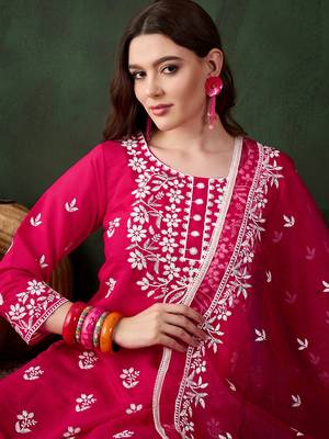 Pink beautiful roman silk fabric chikankari embroidery work festive wear salwar kameez 3