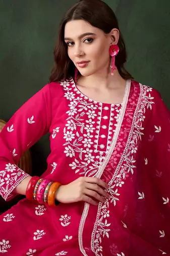 Pink beautiful roman silk fabric chikankari embroidery work festive wear salwar kameez
