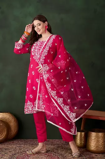 Pink beautiful roman silk fabric chikankari embroidery work festive wear salwar kameez