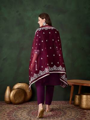 Purple beautiful roman silk fabric chikankari embroidery work festive wear salwar kameez 2