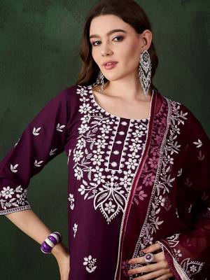 Purple beautiful roman silk fabric chikankari embroidery work festive wear salwar kameez 3