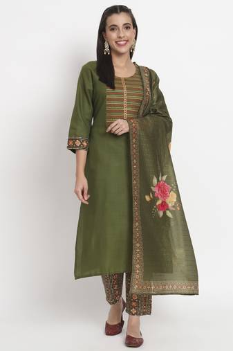 Green beautiful magic cotton suit for festive party looks