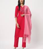 Pink cotton designer embroidery work readymade salwar kameez set for formal festive look