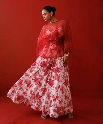 White & red organza top set 1