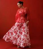 White & red organza top set