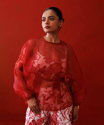 White & red organza top set 2
