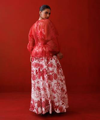 White & red organza top set 3