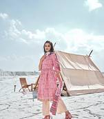 Pink cotton fabric readymade party dress with designer print design