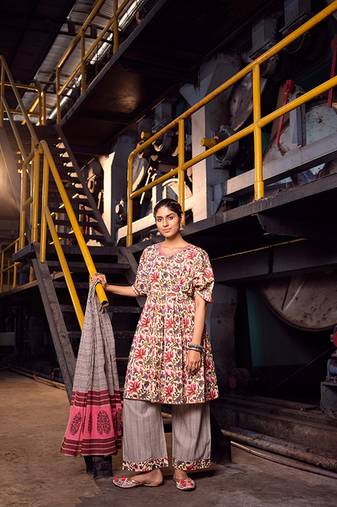 Multy cotton fabric readymade party dress with designer print design