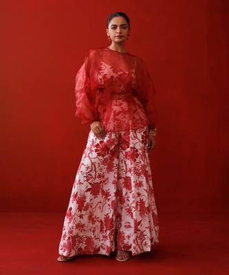 White & red organza top set 5