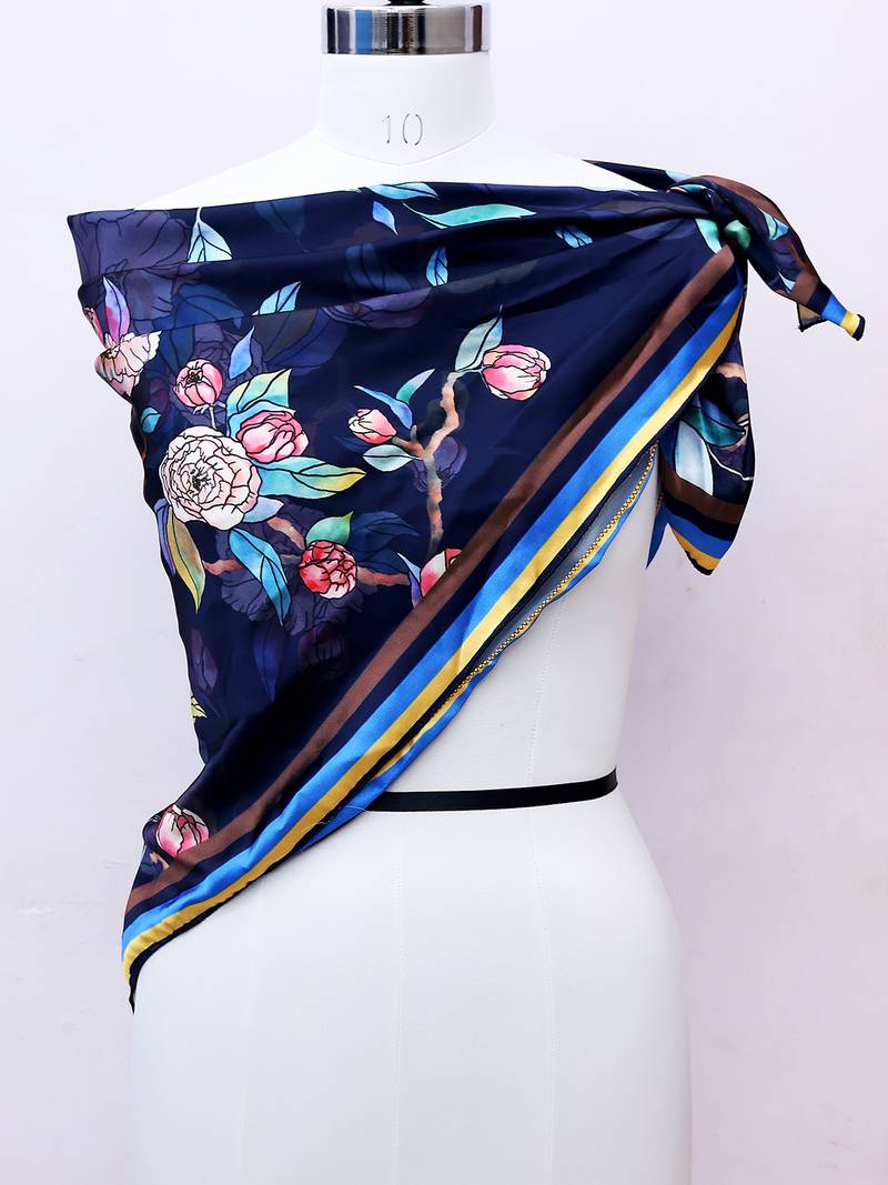 women's stylish square satin trendy digital printed fashion head neck scarf stole wrap hijab dupatta