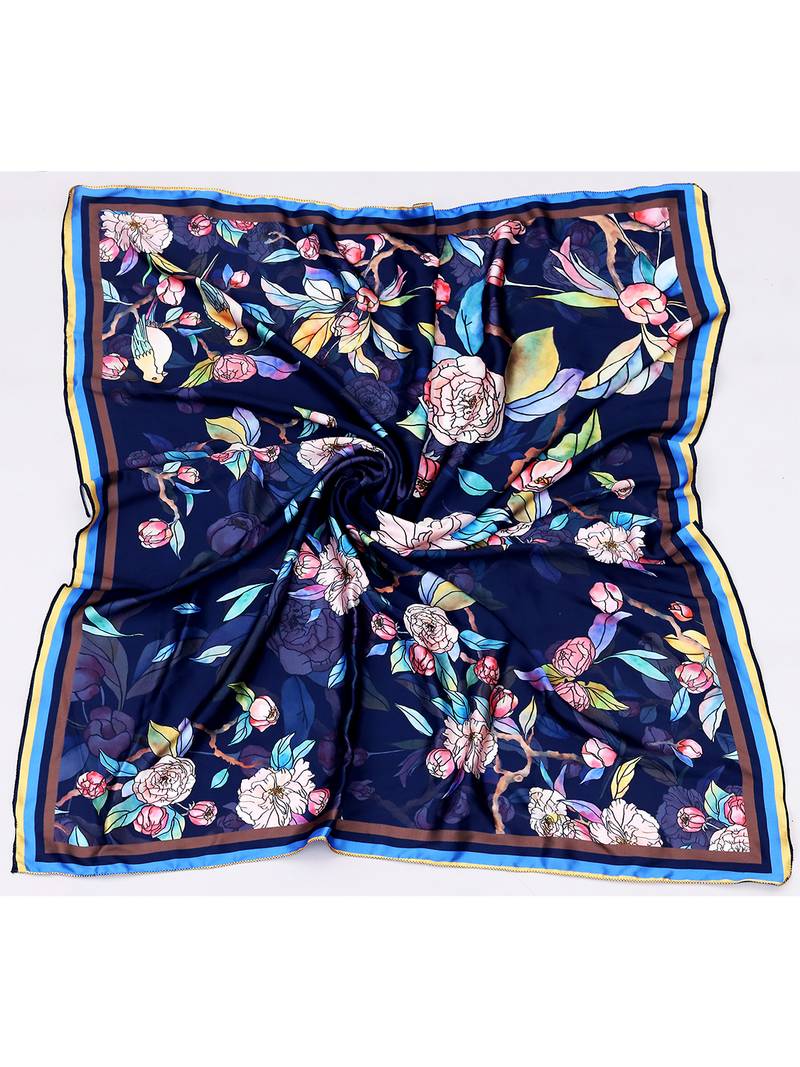 women's stylish square satin trendy digital printed fashion head neck scarf stole wrap hijab dupatta