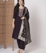 Coffee pv chanderi fabric readymade suit with wevon and embroidery work