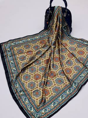 women's stylish square satin trendy digital printed fashion head neck scarf stole wrap hijab dupatta 3