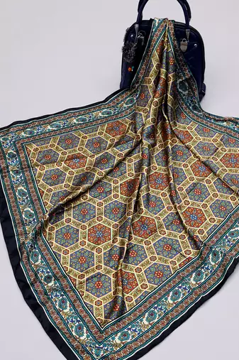 women's stylish square satin trendy digital printed fashion head neck scarf stole wrap hijab dupatta