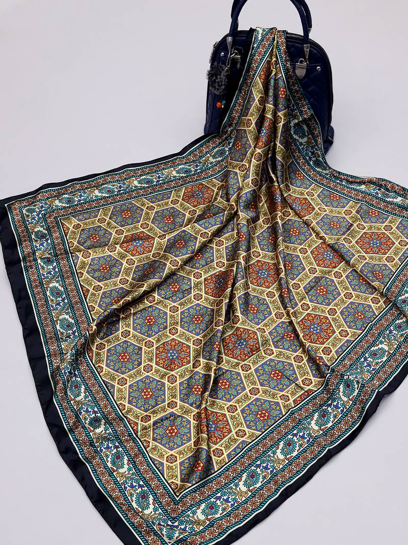 women's stylish square satin trendy digital printed fashion head neck scarf stole wrap hijab dupatta