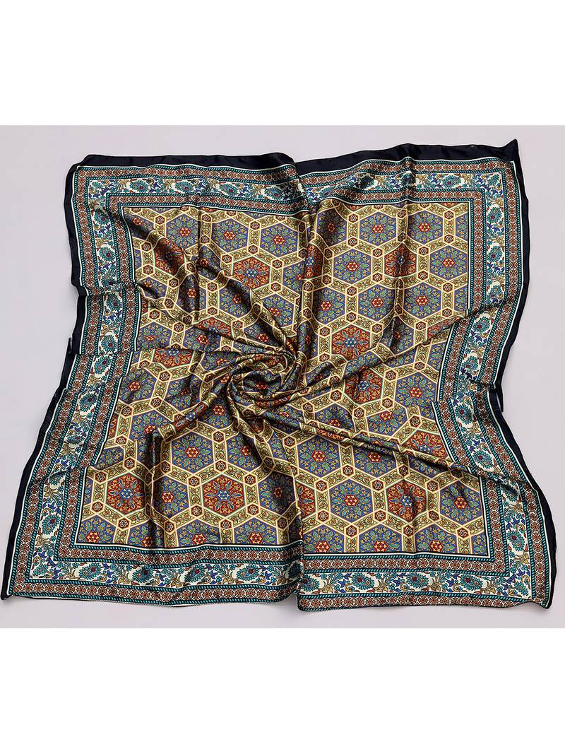 women's stylish square satin trendy digital printed fashion head neck scarf stole wrap hijab dupatta