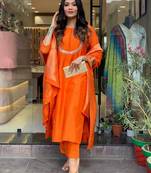 Orange beautiful viscosee chanderi wevon and embroidery work stitched salwar kameez