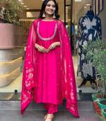 Pink beautiful viscosee chanderi wevon and embroidery work stitched salwar kameez