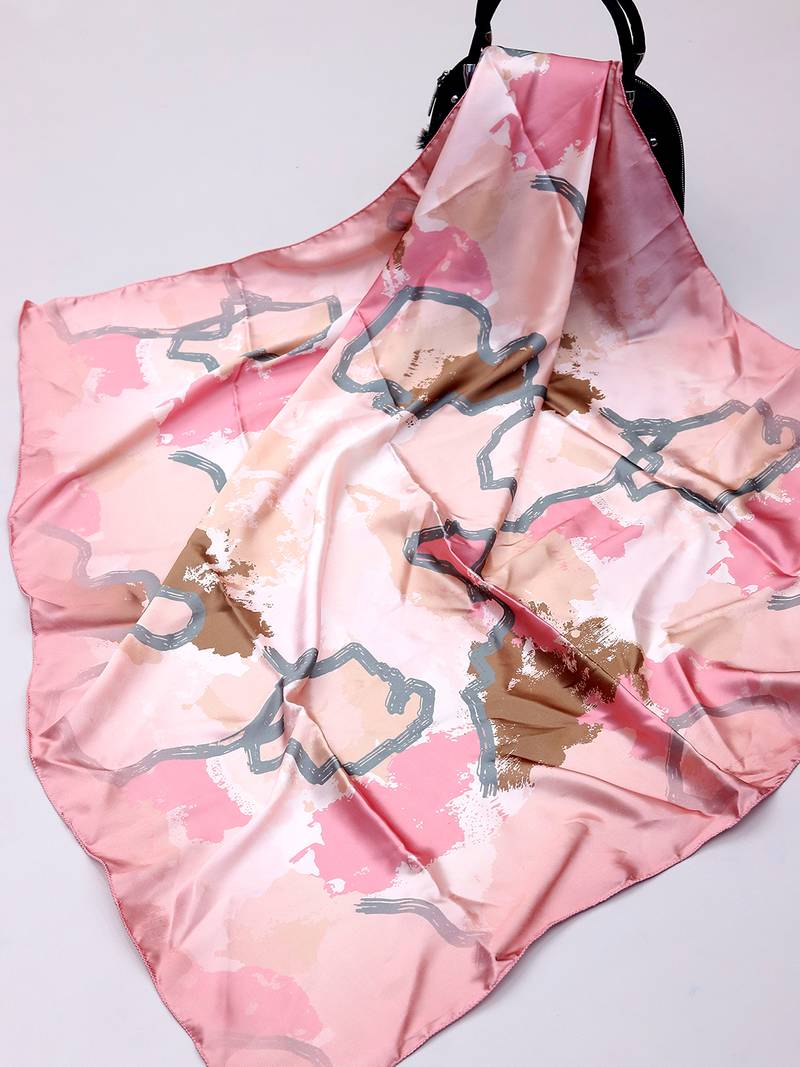 women's stylish square satin trendy digital printed fashion head neck scarf stole wrap hijab dupatta